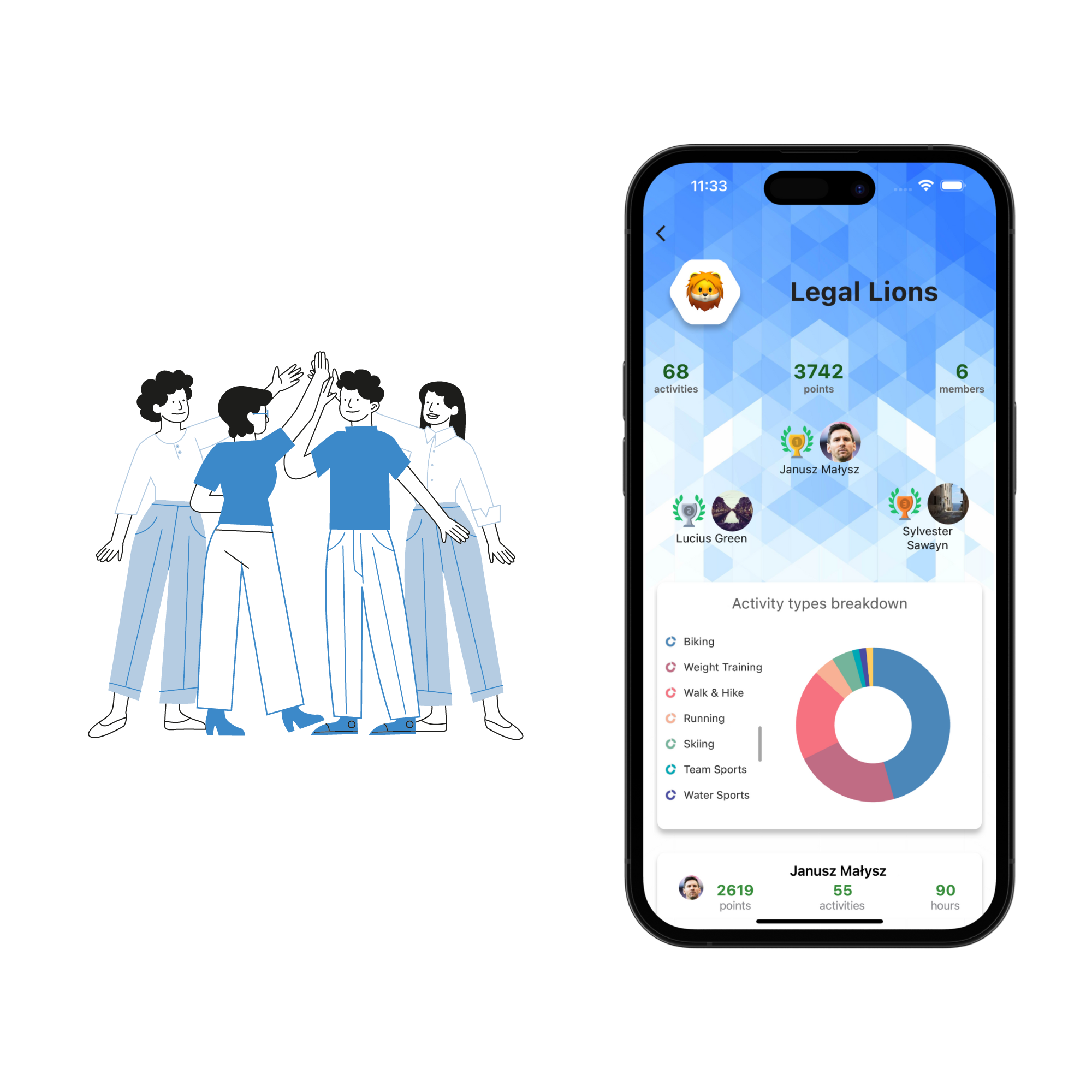 image showing single team screen form our mobile app